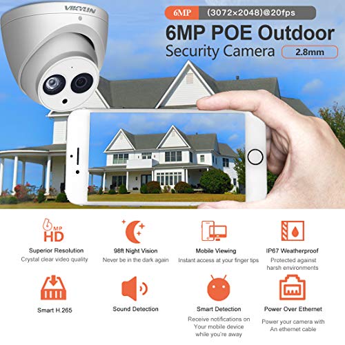 6MP Dome PoE IP Security Camera 2.8mm Lens,6 Megapixels Super HD Outdoor Indoor Home Video Surveillance Poe Camera with Audio,IR 30m Day and Night,ONVIF,IP67 Waterproof