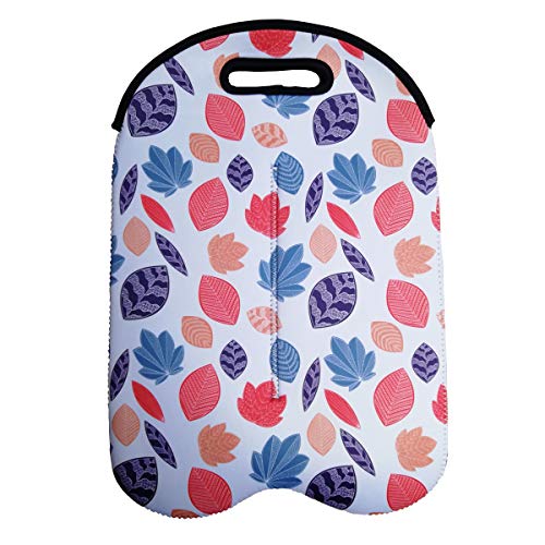 QAZSE Neoprene Wine Tote Bag 2-Bottle Carrier Reusable Thicken Durable Insulated Champagne Bottle Gift Bags for Travel, Party, Picnic, Colorful Leaves