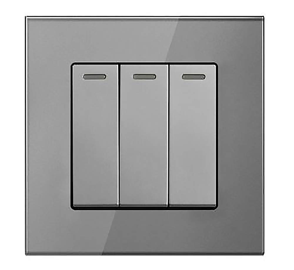 1/2 / 3 Gang 2 Way White/Black/Grey Crystal Glass Panel Light Switch On and Off Rocker Wall Switch Interruptor 16A (3 gang 2 way grey) โ image 1
