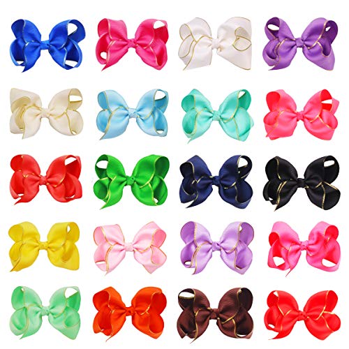 40pcs 4.5inch Gold Edge Bows Clips Boutique Grosgrain Ribbon Hair Bows Alligator Clips for Girls Infants Toddler Kids Children 20 Colors in Pairs Hair Accessories