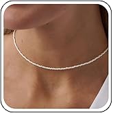 Jugielu Boho Tiny Seed Bead Necklace Choker White Beaded Necklace Chain Wedding Minimalist Rice Beads Collar Necklaces Jewelry for Women