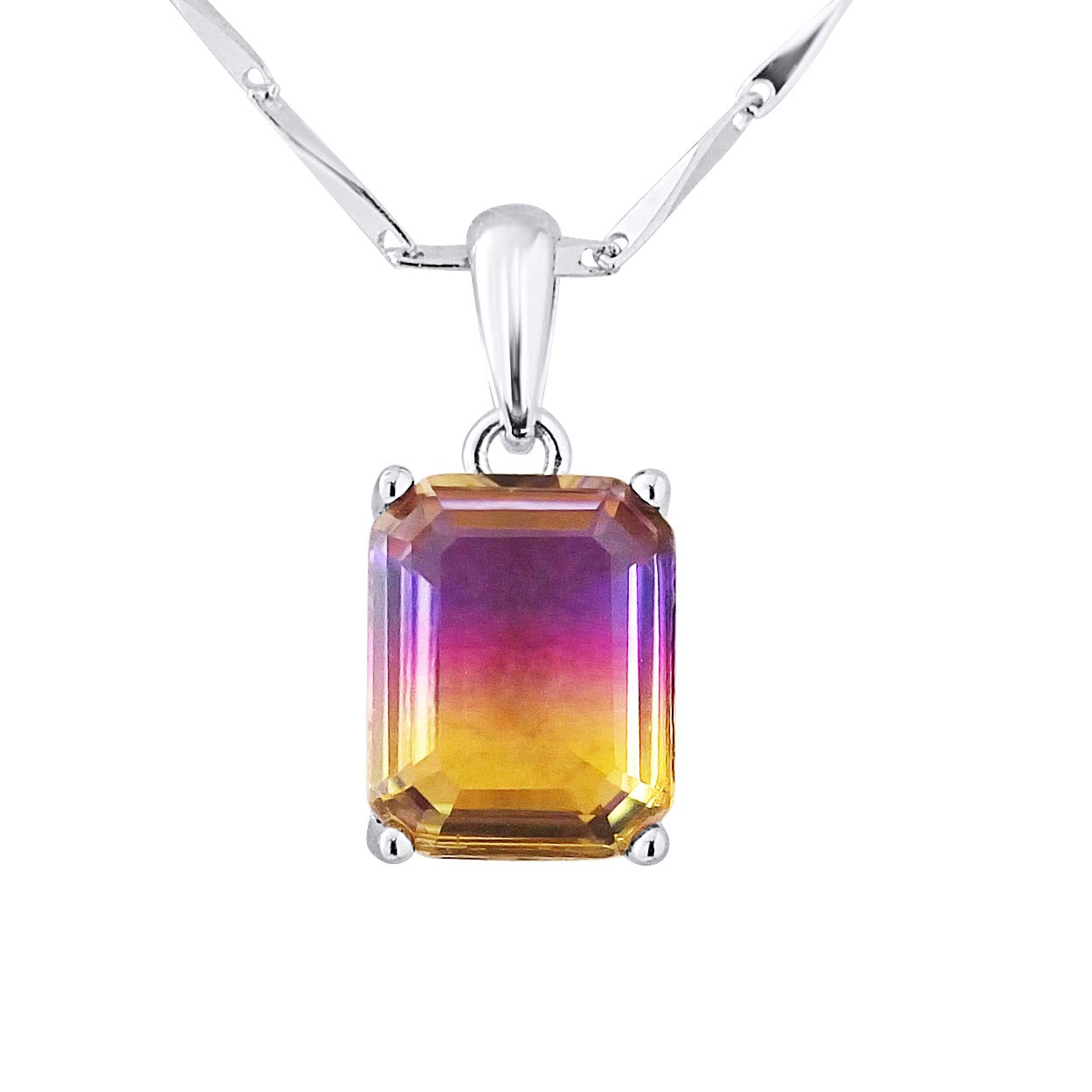 Essens Prestige Women’s Necklace with Genuine Purple and Yellow Crystal and Solid 925 Sterling Silver