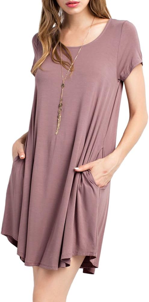 GUDNIQUE Women's Ultra Soft Bamboo T-Shirt Dress w/Pockets (XS-XL), Made in USA