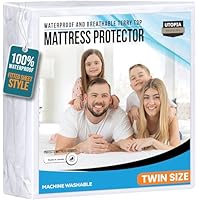 Utopia Bedding Waterproof Mattress Protector Twin Size, Premium 200 GSM Terry Mattress Cover, Soft & Breathable Bed Cover, Fitted Sheet Style with Stretchable Deep Pockets 15