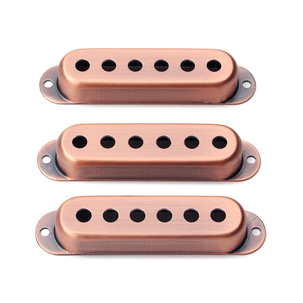 Alnicov 3 Pcs 48/50/52mm Open Copper Single Coil Pickup Covers for Electric Guitar Replacement Red Copper