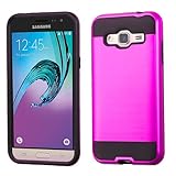 Samsung Galaxy J3V, Sky, Express Prime, Amp Prime Case, Sol, J3 Case - Wydan Hybrid Hard Shockproof Case Heavy Duty Protective Brushed Phone Resilient Protector Cover - Hot Pink Black