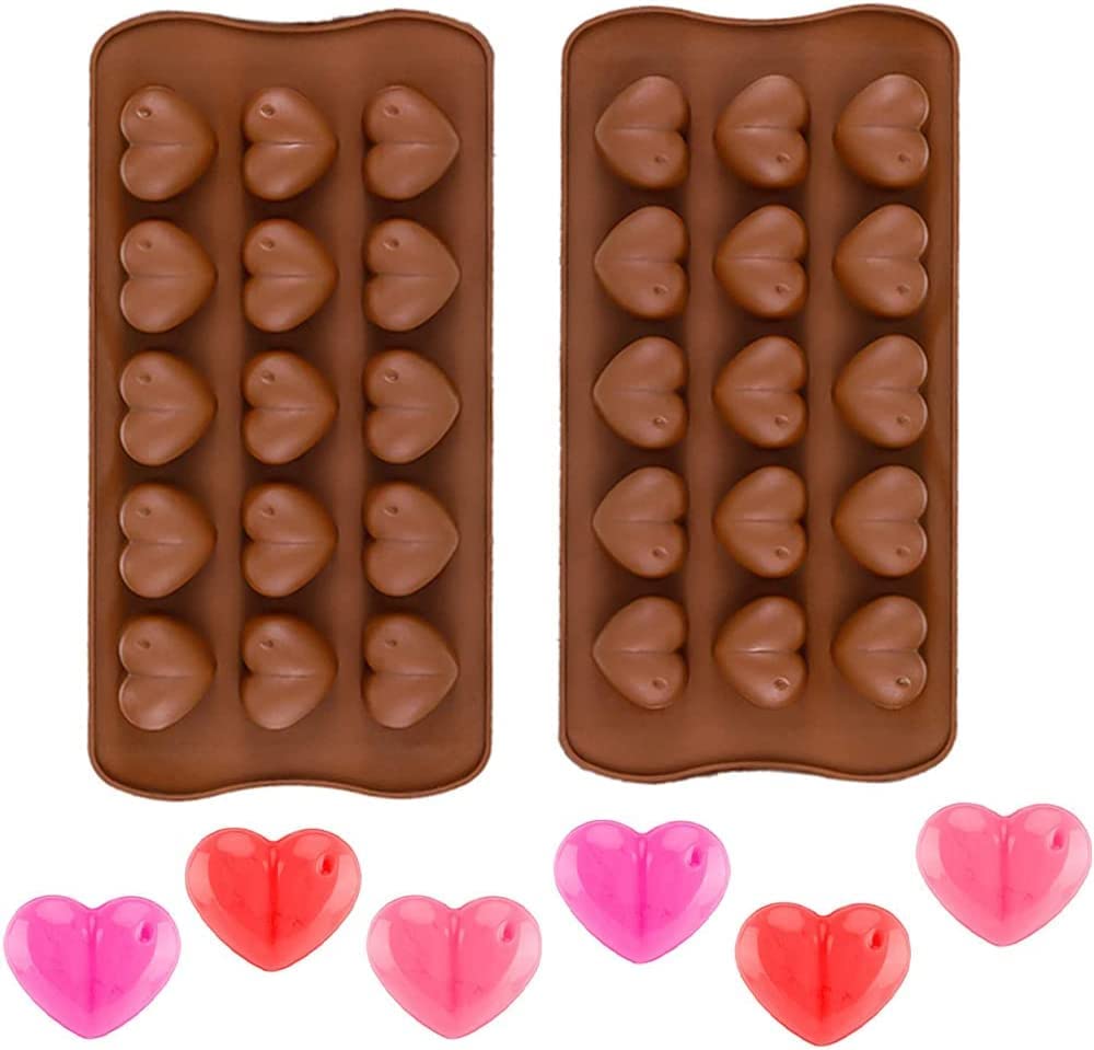 Bamutu Heart Silicone Chocolate Mold 2PCS 15-Cavity Valentine Candy Silicone Mold Non-Stick Jelly Gummy Ice Cube Mold Wax Melt Soap Silicone Mold