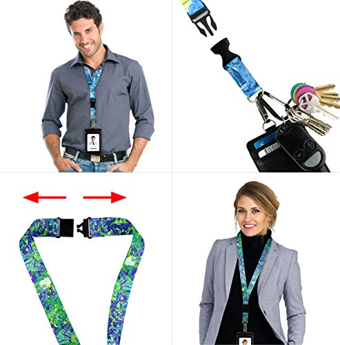 Hokusai the Great Wave Print Lanyard with PU Leather ID Badge Holder Wallet with 3 Card Pockets, Safety Breakaway Clip. Gift of Carabiner Keychain Flashlight. Lanyard for Cruise or Work. - Thumbnail 5