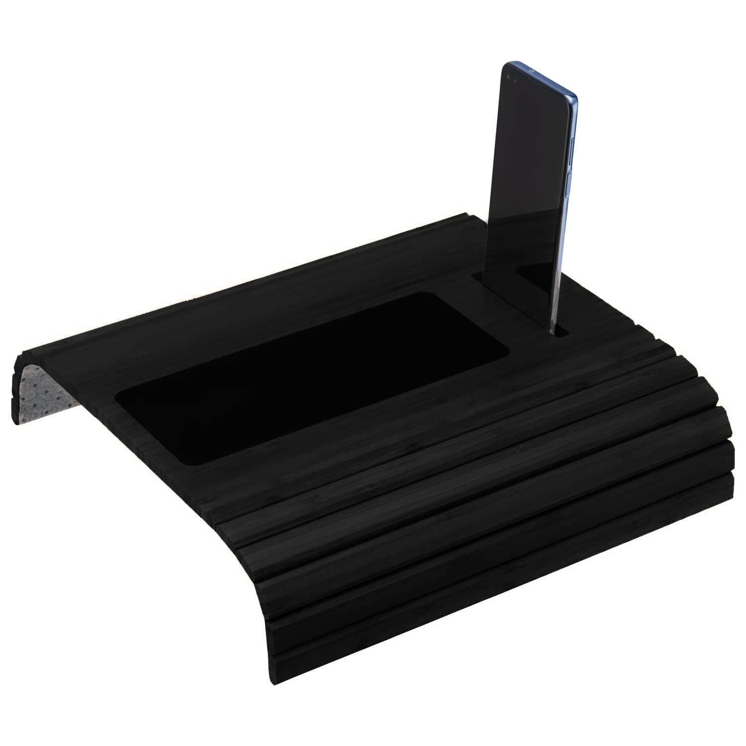 Bamboo Sofa Arm Tray – Anti-Slip, Flexible Sofa Arm Table for All Armrests – Durable Couch Tray with Elegant Design, Natural Color, Fits Any Interiors – Sofa Armrest Tray for Drinks (Black)
