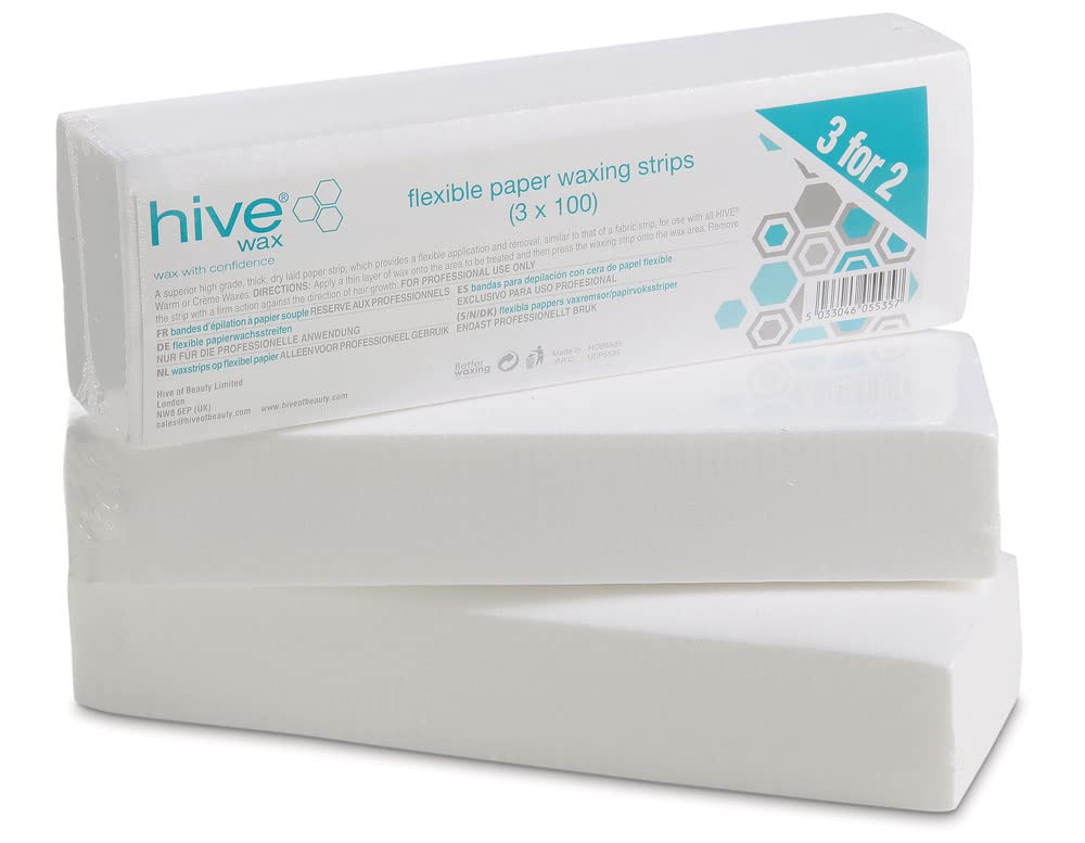 Hive Flexible Paper Waxing Strips – 3 for 2 Value Pack (3 x 100 Strips) – Strong, Flexible Wax Strips for Professional & Home Waxing