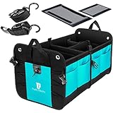 Trunkcratepro Premium Quality Collapsible Portable Heavy Duty Multi Compartments Trunk Organizer with non-skid bottom, Cyan Green