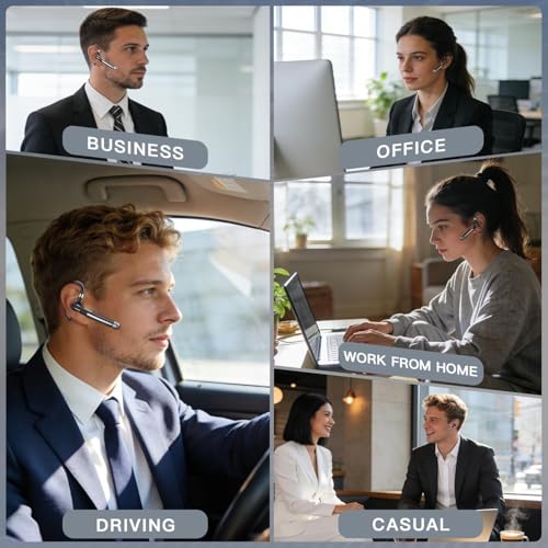 Bluetooth Headset V6.1, Wireless Bluetooth Earpiece with 500mAh Charging Case 100 Hours Talking Time, CVC8.0 Noise Cancelling Single-Ear Earphone, Hand-Free Headphones for Trucker, Office, Business
