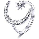 FUTIMELY Moon Crescent Star Ring for Women Adjustable Moon Sun CZ Statement Ring Dainty Crystal Crescent Finger Ring