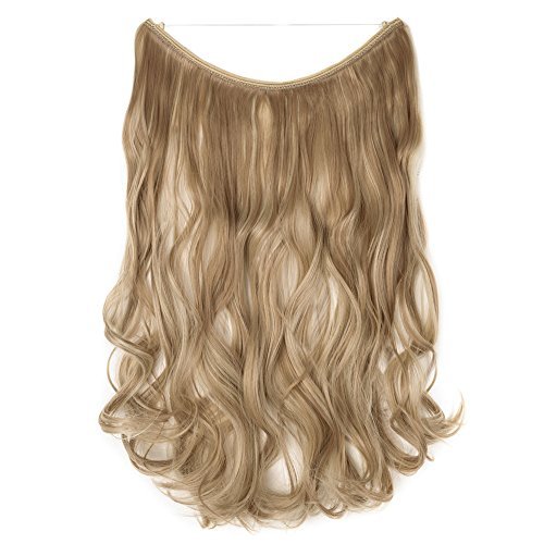 S-noilite Best Synthetic Hair Extensions Curly Full Head Invisible Wire Secret String No Clips in Hair Extensions Secret Fish Line Hairpieces for Women and Girls(20", Sandy Blonde & Bleach Blonde) - Thumbnail 3