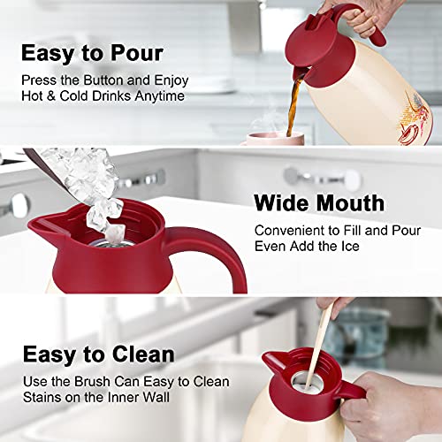 AceChef 40.5 Oz Glass Lined Thermal Carafe, Insulated Coffee Carafe