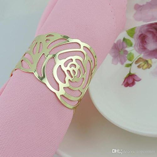 AZLife Elegant Napkin Rings Set of 4, Tableware Napkin Holders for Home Décor Kitchen Table Decorations Christmas Ornaments, Dinners, Parties, Birthday, Wedding, Celebrations (Golden Carved Rose)