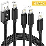 Basse Lightning Cable, 4 Pack iPhone Cable (3FT 6FT 6FT 10FT) Nylon Braided Cord Charging Charger Cable for iPhone X/ 8 Plus/ 8/ 7 Plus/ 7/ 6 Plus/ 6/6s Plus/ 6s/ 5/ 5c/5s/ iPad/ iPod and More (Black)