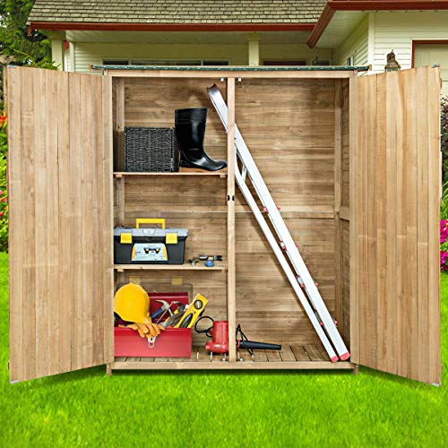 image for Goplus Outdoor Storage Shed Lockable Wooden Storage Unit Tilt Roof Fir