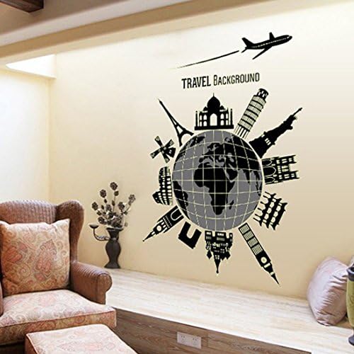 Stylish Global Traveling Wall Sticker House Decal Removable Living Room Wallpaper Bedroom Kitchen Art Picture PVC Murals Sticks Window Door Decoration + 3D Frog Car Sticker Gift