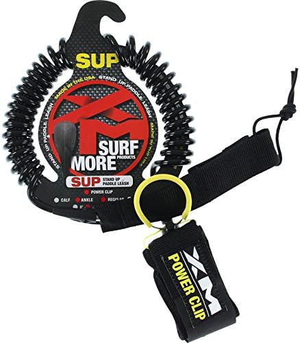 Surf More XM Stand-Up Paddle SUP Power-Clip Coiled Regular Black Ankle Leash - 9'
