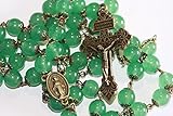 Large Green Jade and Bronze 10mm 5 Decade Natural Stone Bead Rosary Made in Oklahoma