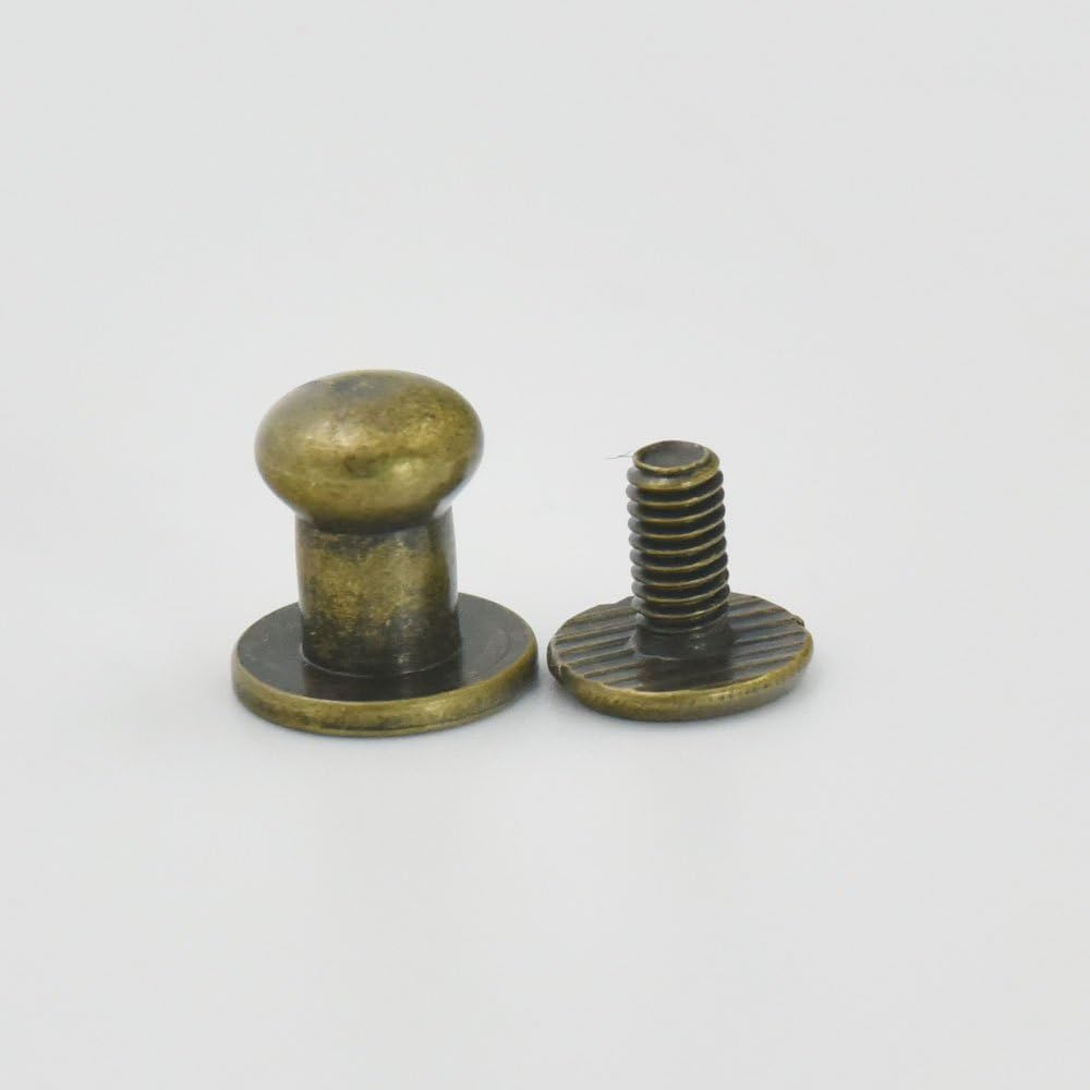 50 Sets 6.4mm 1/4 Brass Head Button Stud Screwback spot For Screw Chicago nail Bronze by Head Button Stud Screwback Chicago nail