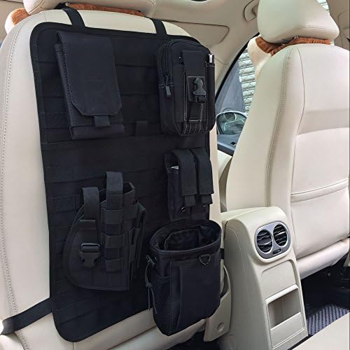 AuACE Nylon Molle Tactical Car Seat Cover Kicking Mat Car Seat Back Protectors Vehicle Car Panel Holster Pouch (BK)