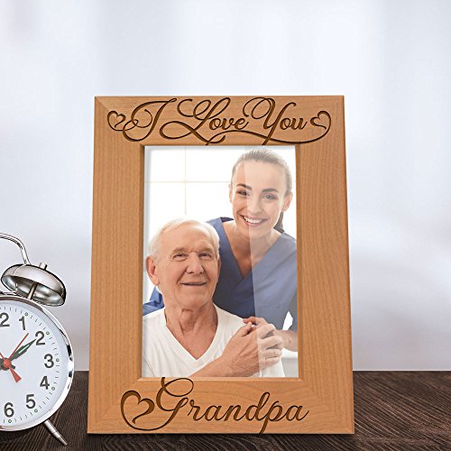 Kate Posh I Love You Grandpa-Natural Wood Engraved Picture Frame-Father's Day Gifts, Christmas Gifts, Gifts for Grandfather, Grandparent's Day Gits, New Grandma Picture Frame (5x7-Vertical) - Thumbnail 3