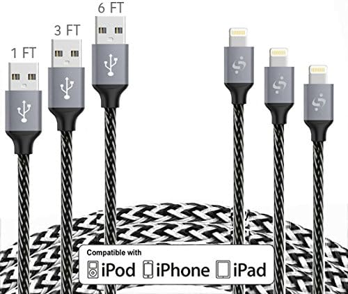 SyncTech Rubber/Fishnet Tangle-Free 1FT 3FT 6FT Lightning Cable Durable High-Speed Syncing/Charging for iPhone 7/6s/6/5/5s/SE/Plus iPad Mini/Air/Pro
