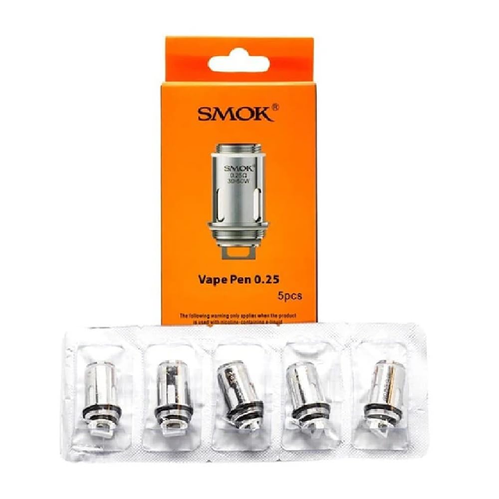 SMOK Vape Pen 22 Replacement Coils 0.25 Ohm Dual Core - Pack of 5, Massive Clouds & Rich Flavor DTL Vaping, 30-50W High-VG, Compatible with Vape Pen 22 / V2 / Plus Kits & Tank - No Nicotine