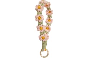 Poagoep Boho Keychain Handmade Keychain Wristlet Key Chain Wrist Lanyard for Keys Cute daisy keychain for Women