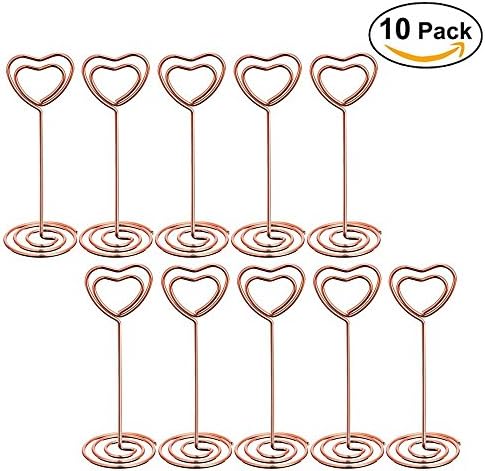 Heart Shape Photo Holder Stands Table Number Holders Place Card Paper Menu Clips for Weddings，Rose Gold ,Set of 10