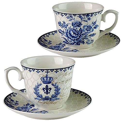 BTaT Blue Dream Tea Set, Tea cups (8oz), Tea Pot (48oz), Creamer and