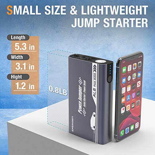 ENERGEN Car Jump Starter AL6 600A Peak 12V for up to 5.0L Gas and 2.5L Diesel Engine Battery Booster with USB Smart Charging Port LED Flashlight UL Certified - Thumbnail 2