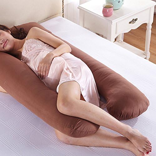 Seacan U Shaped Body Pregnancy Maternity Pillow Cover Cases With 100% Washed Cotton-30"X56" Invisible Zipper, Back And Belly Support, For Side Sleeping (Coffee)