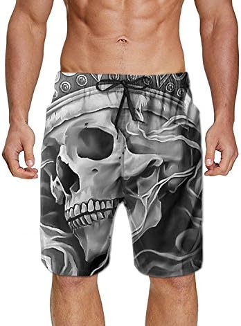 PopBYAM Men's Cool Skull with Crown Quick Dry Swim Trunks Bathing Suit Beach Shorts