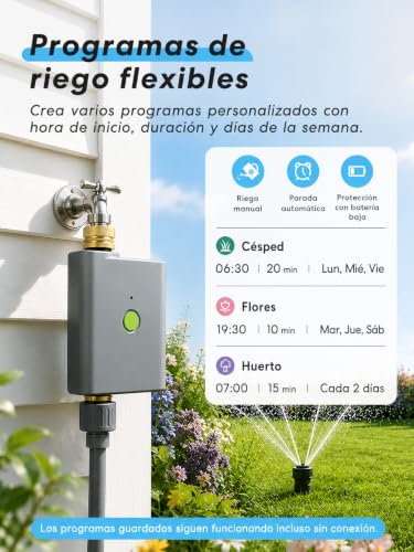 meross Programador Riego WiFi con Smart Hub, Temporizador de Riego Automático para Jardín, App y Control por Voz, Pausa por Lluvia, Consumo de Agua, Latón, IP65, Alexa, Google y Apple HomeKit, Gris