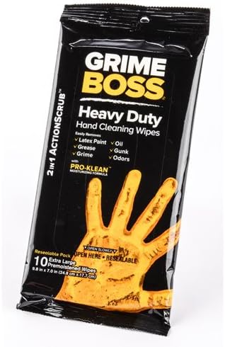 Grime Boss A544R10 Heavy-Duty Hand Cleaning Wipes, 10-Count