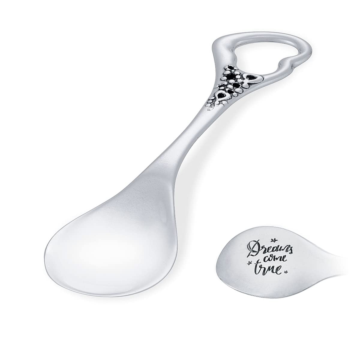 AMBEDORA Small Silver Spoon with Engraving, 925 Silver Polished