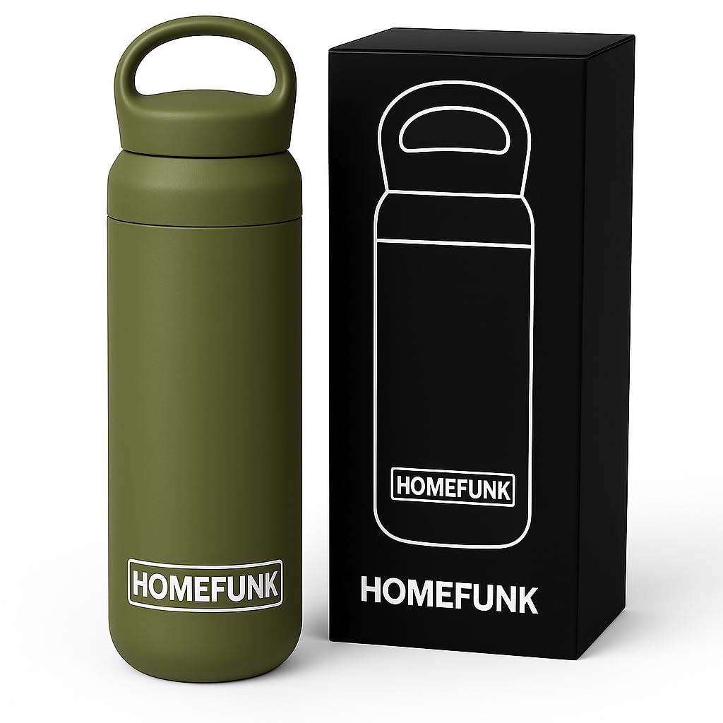 HOMEFUNK Insulated Stainless Steel Smart Metal Flask for Hot and Cold Drinks Coffee and Baby Bottles Leakproof Water Bottle Metal Hot Water Flask 500ml (Forest Green)