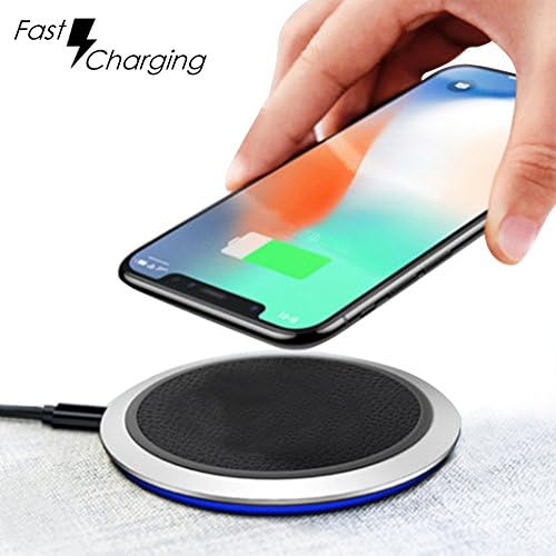 iphone X S9 Wireless Charger, Bixshell Qi Wireless Charging Pad for Cell Phone More Qi-Enabled Devices (No AC Adapter), Fast Charge with Anti-slip Leather Pad and Friendly-Sleep