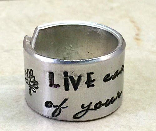Live Each Day of Your LIfe - Jonathan Swift Quote Adjustable Hand Stamped Ring