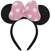 JIAHANG Velvet Mouse Ear Headband with 3D Cotton Bow, Fashion Hair Band Amusement Park Headwear for Women Girls (3D cotton Pink)
