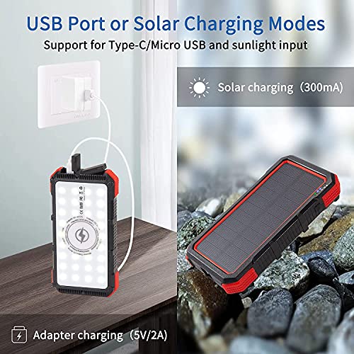 Solar Charger, 20000mAh Qi Portable Charger 36 LEDs Emergency External