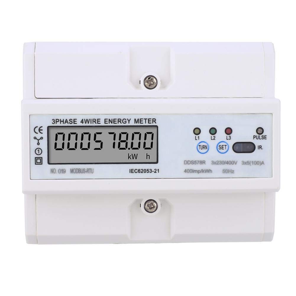 3 Phase 4 Wire Digital Wattmeter - LCD KWH Meter - Electric Energy Meter with RS485 Interface - DIN Rail Mount Energy Meter