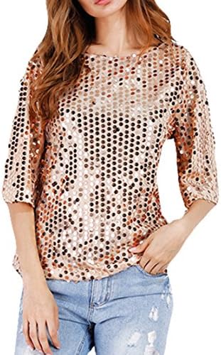 Womens Shimmer Glam Glitter Sequin Embellished Sparkle Tank Top Shirt (L, gold)