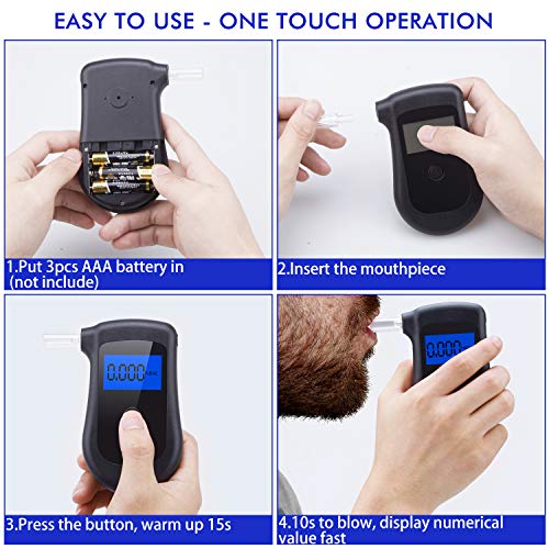 TABIGER Breathalyzer Portable Breath Alcohol Tester with Semi- Conductor Sensor and LCD Screen for Personal Home Use and Drivers, Drinkers, Breath Alcohol Detector with Replaceable Mouthpieces - Thumbnail 4