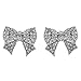 Gorgeous Fashion Ribbon Bow Design Crystal Rhinestone Pave Stud Earrings Silver