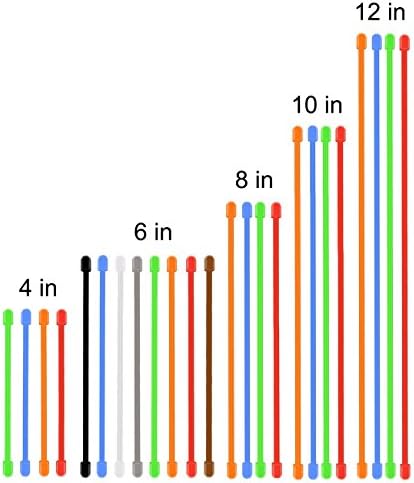 GeLivable Flexible Computer Electric Color Cable Ties Reusable Rubber Gear Wire Twist Ties,24 Pack,4,6,8,10,12 in