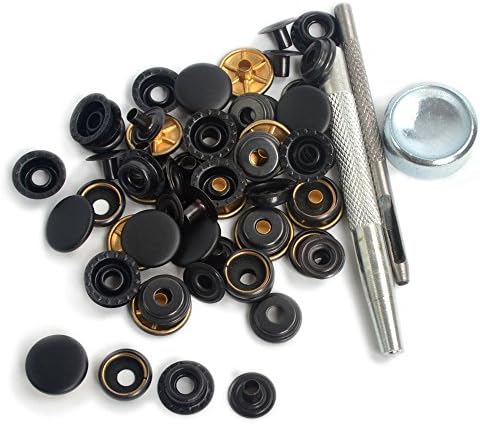 15 Sets 15mm Black Matte Snap Fasteners Press Studs Sewing Buttons with Die Punch Tools Sets Kit For Clothing , leather craft , jackets , bags